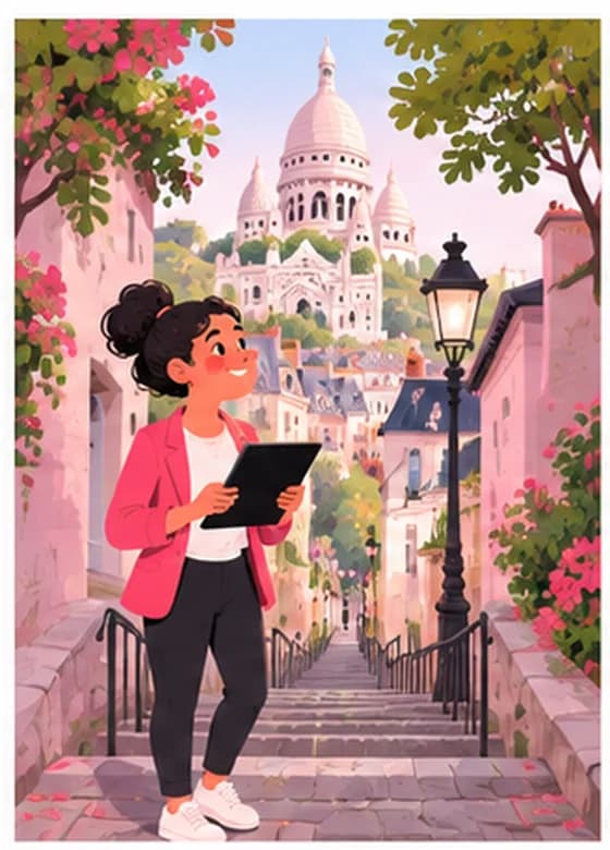La conciergerie dans une rue d’Aubervilliers, Montmartre en arrière-plan