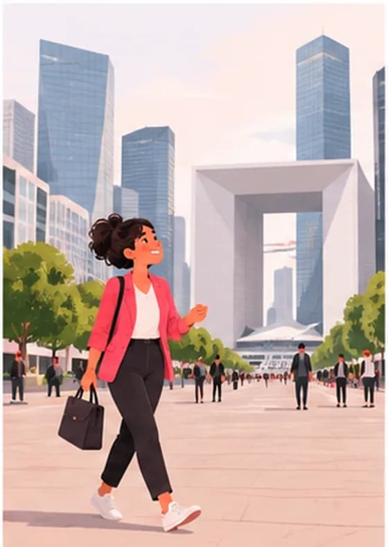 La conciergerie devant la Grande Arche de La Défense à Courbevoie